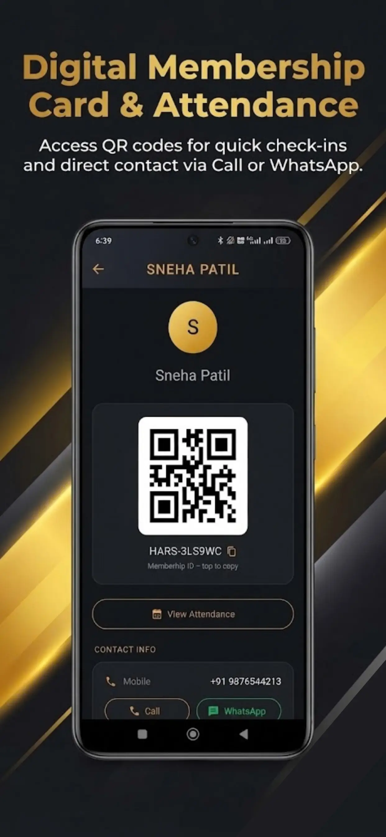 Owner app — digital membership card and attendance